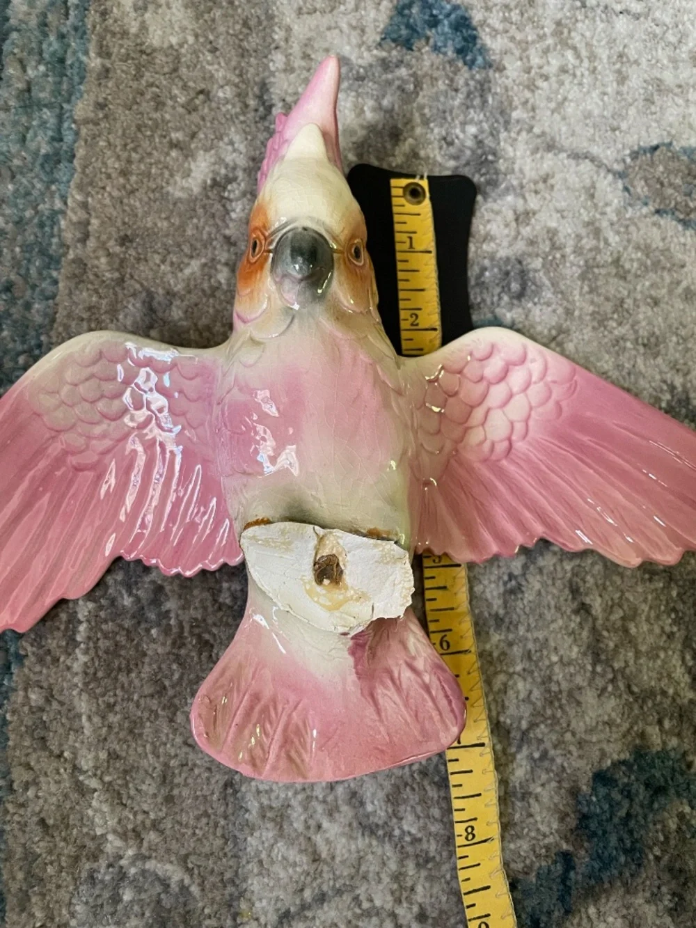 Wm Maddux California Pottery Pink Cockatoo on Stump with Magnolia Flower (broken